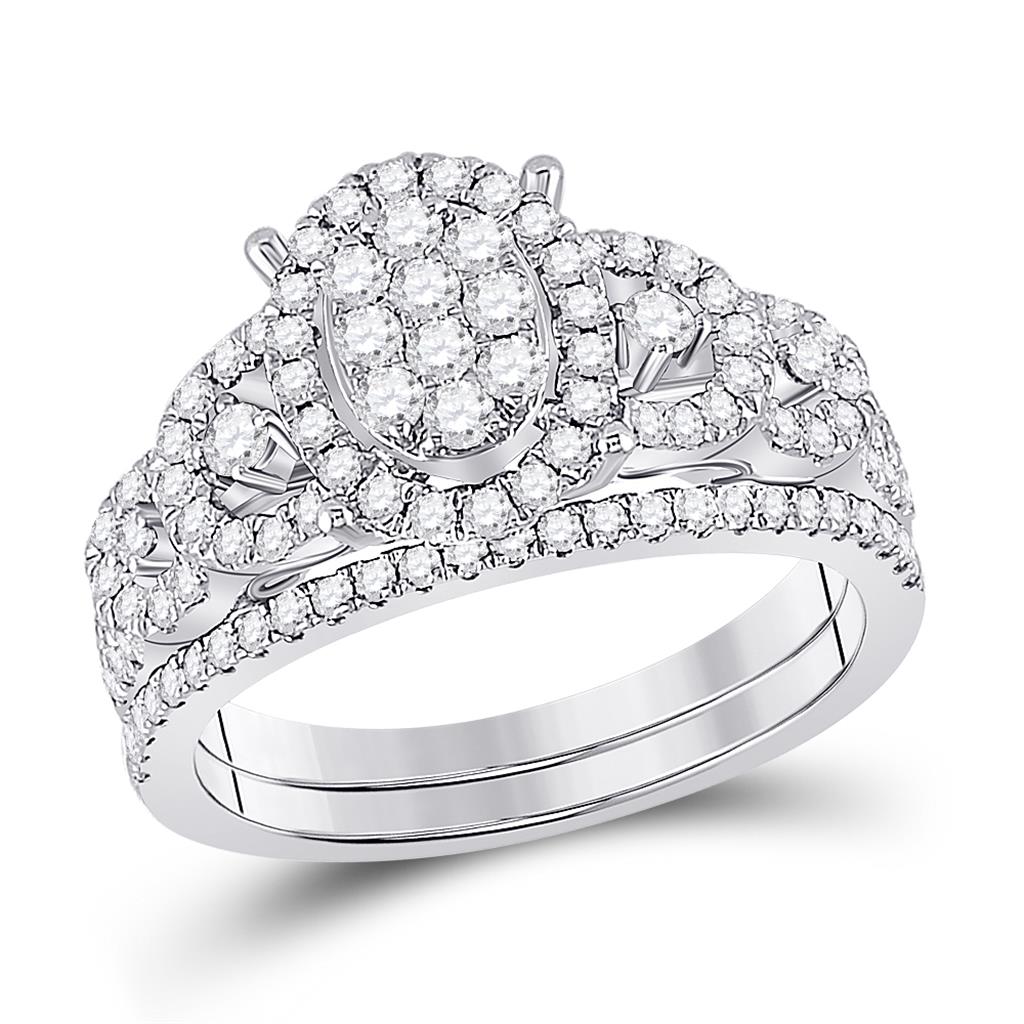 14k White Gold Round Diamond Bridal Wedding Ring Set 1 Cttw