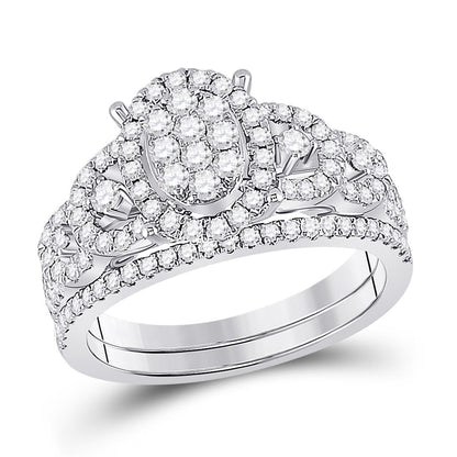 14k White Gold Round Diamond Bridal Wedding Ring Set 1 Cttw