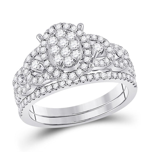 14k White Gold Round Diamond Bridal Wedding Ring Set 1 Cttw