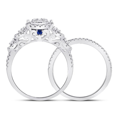 14k White Gold Round Diamond Bridal Wedding Ring Set 1 Cttw