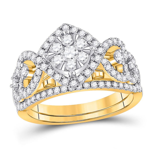 14k Yellow Gold Round Diamond Bridal Wedding Ring Set 1 Cttw