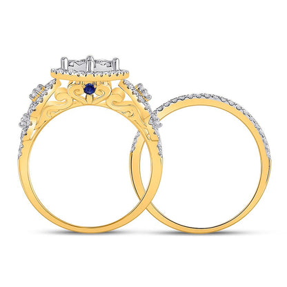 14k Yellow Gold Round Diamond Bridal Wedding Ring Set 1 Cttw