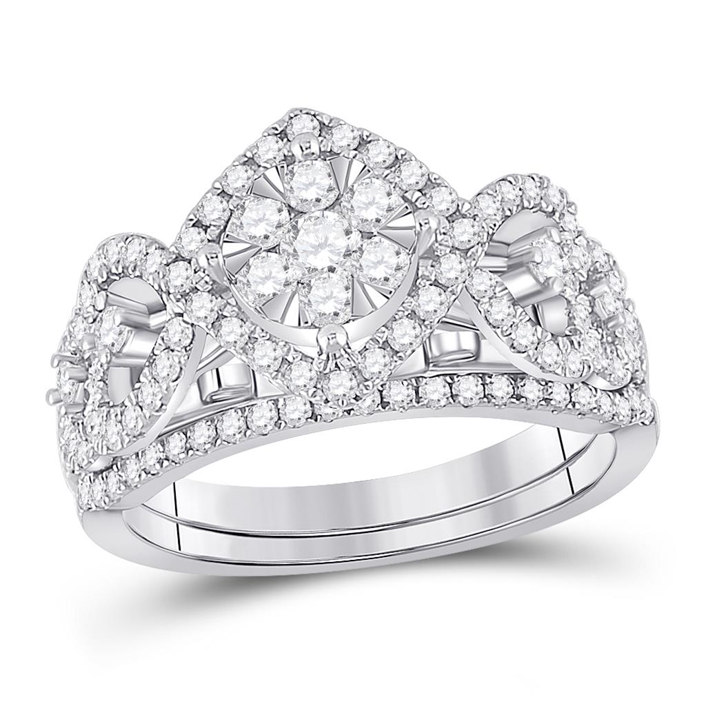 14k White Gold Round Diamond Bridal Wedding Ring Set 1 Cttw
