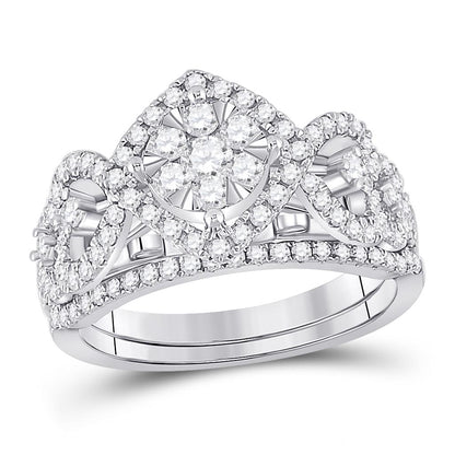 14k White Gold Round Diamond Bridal Wedding Ring Set 1 Cttw