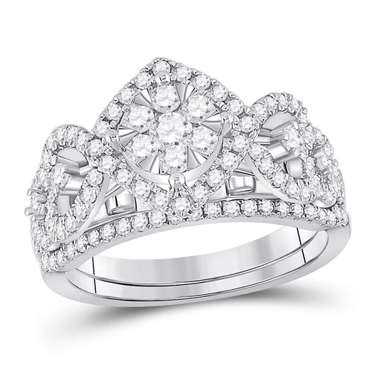 14k White Gold Round Diamond Bridal Wedding Ring Set 1 Cttw