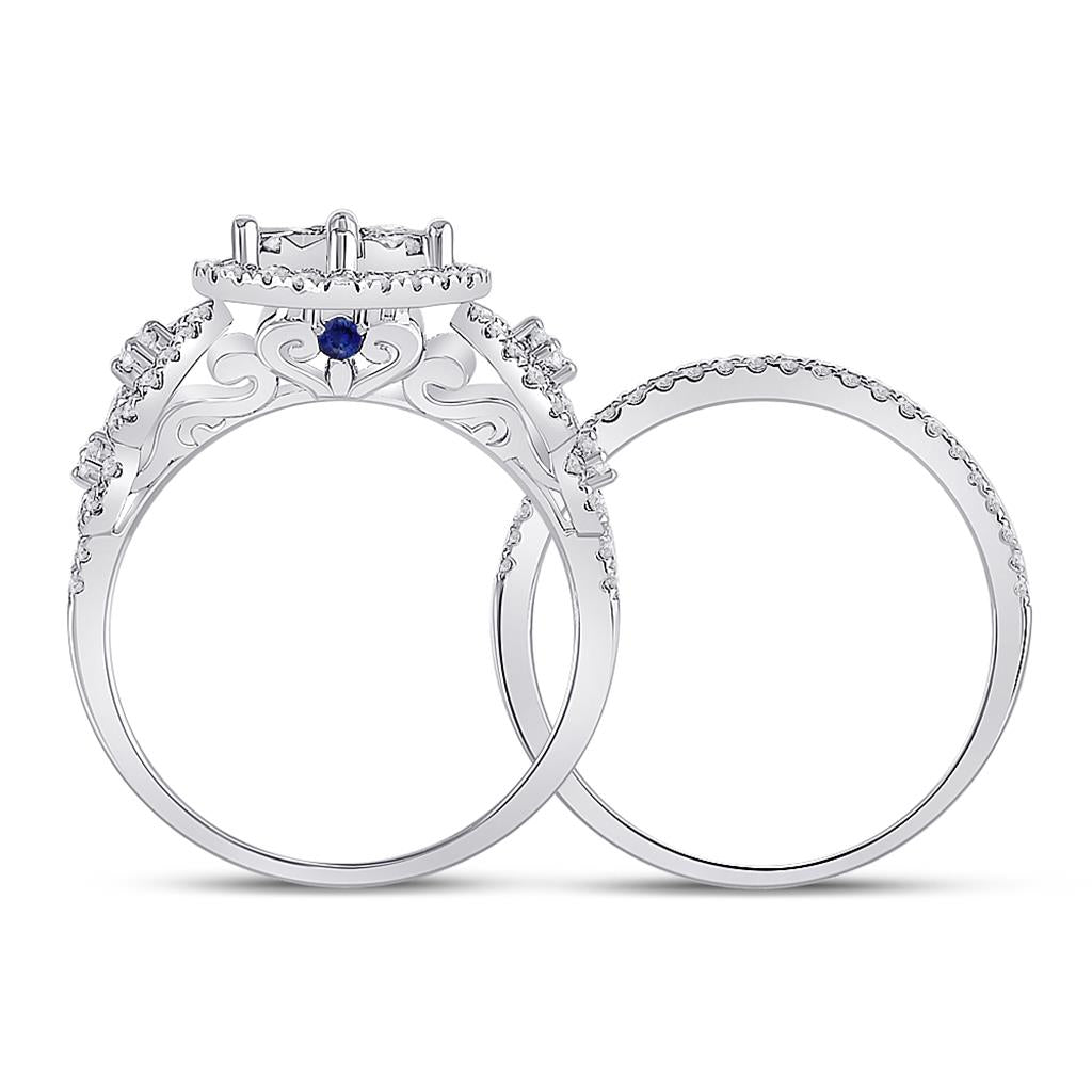 14k White Gold Round Diamond Bridal Wedding Ring Set 1 Cttw