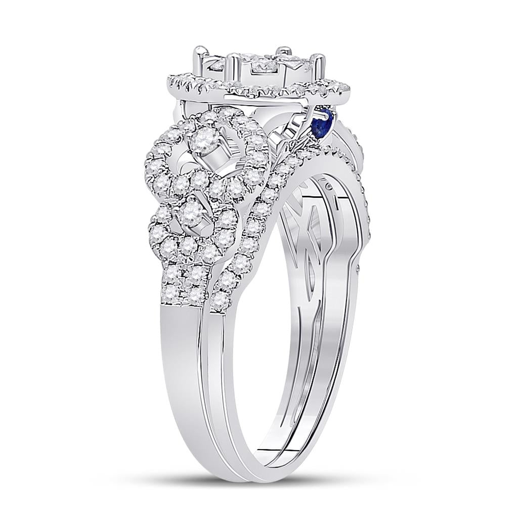 14k White Gold Round Diamond Bridal Wedding Ring Set 1 Cttw