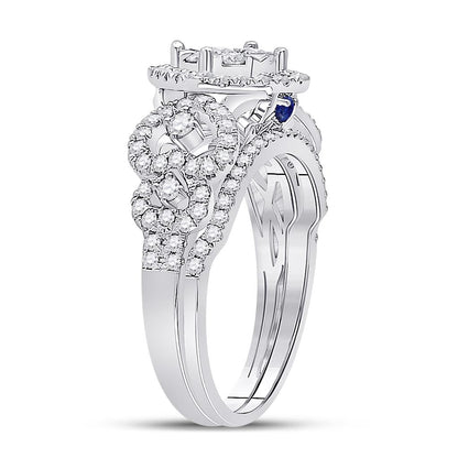 14k White Gold Round Diamond Bridal Wedding Ring Set 1 Cttw