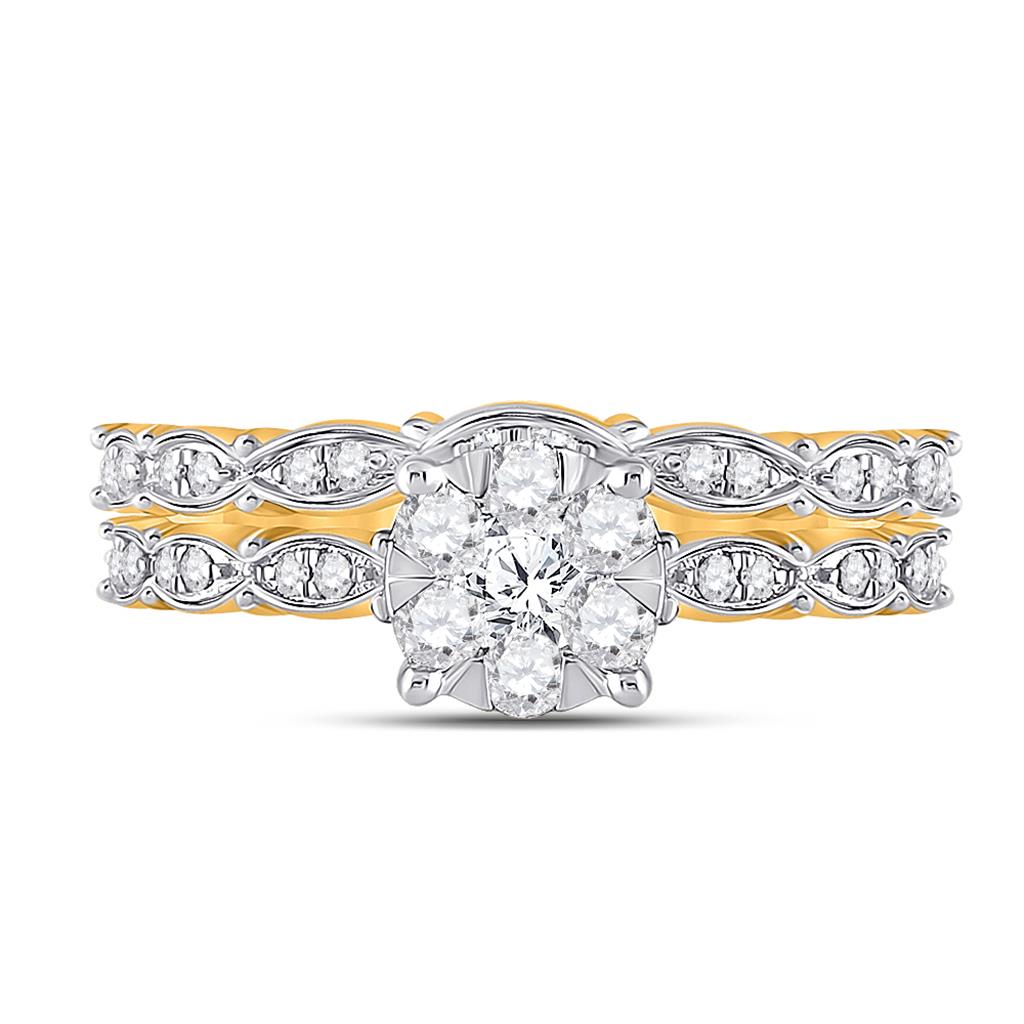 14k Yellow Gold Round Diamond Bridal Wedding Ring Set 1/2 Cttw