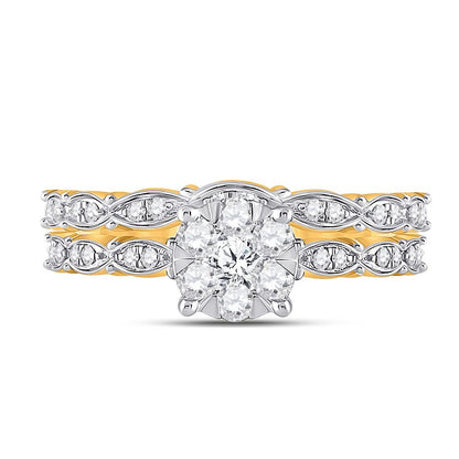 14k Yellow Gold Round Diamond Bridal Wedding Ring Set 1/2 Cttw