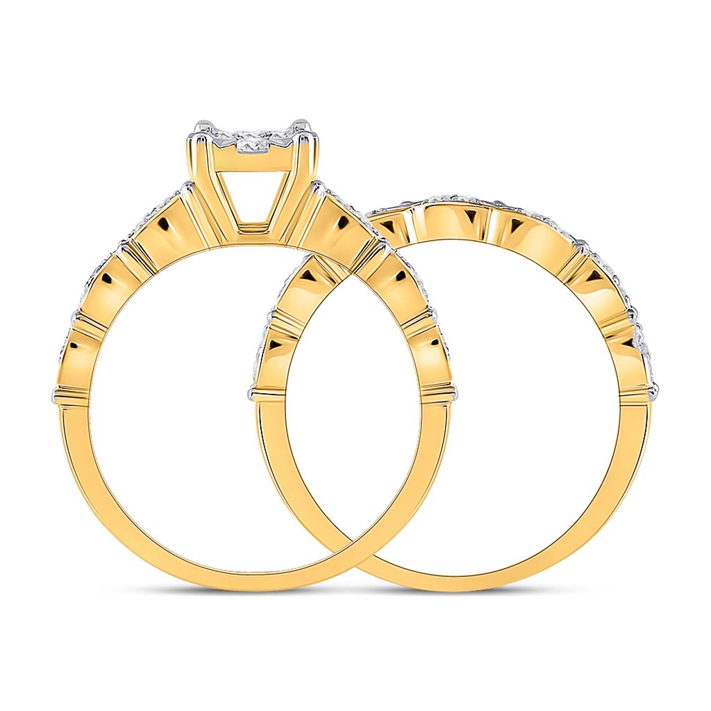 14k Yellow Gold Round Diamond Bridal Wedding Ring Set 1/2 Cttw