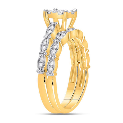 14k Yellow Gold Round Diamond Bridal Wedding Ring Set 1/2 Cttw