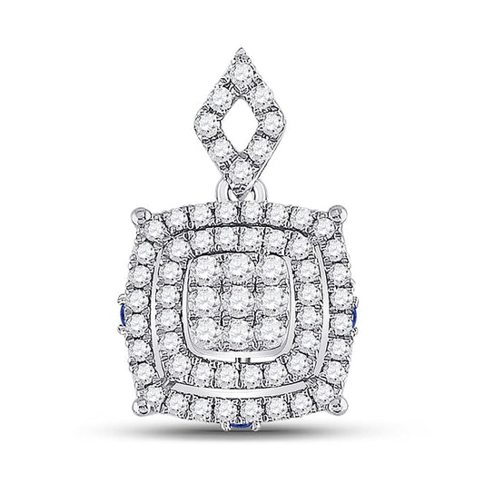 14k White Gold Round Diamond Square Cluster Pendant 1/2 Cttw