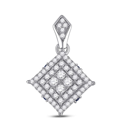 14k White Gold Round Diamond Offset Square Pendant 1/2 Cttw