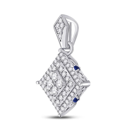 14k White Gold Round Diamond Offset Square Pendant 1/2 Cttw