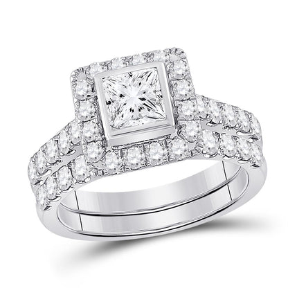14k White Gold Princess Diamond Bridal Wedding Ring Set 2 Cttw (Certified)