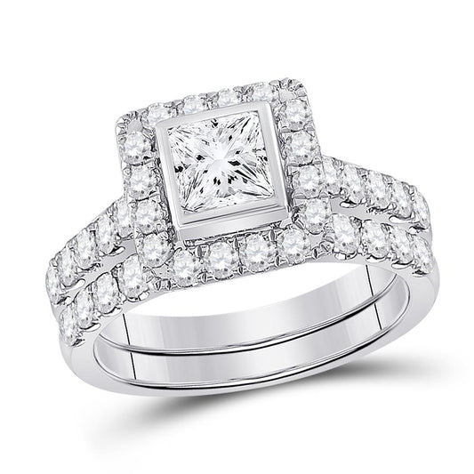 14k White Gold Princess Diamond Bridal Wedding Ring Set 2 Cttw (Certified)