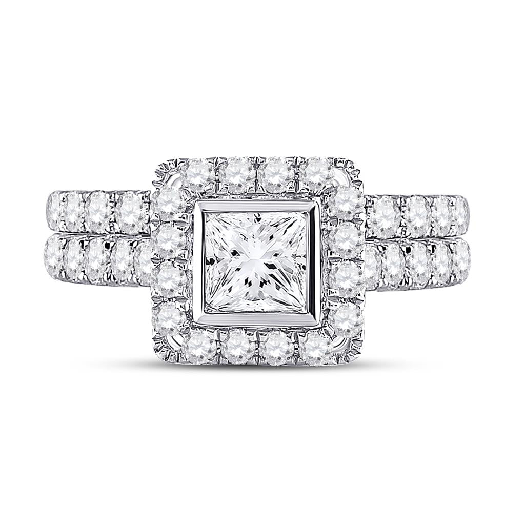 14k White Gold Princess Diamond Bridal Wedding Ring Set 2 Cttw (Certified)
