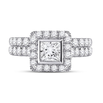 14k White Gold Princess Diamond Bridal Wedding Ring Set 2 Cttw (Certified)