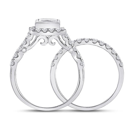 14k White Gold Princess Diamond Bridal Wedding Ring Set 2 Cttw (Certified)