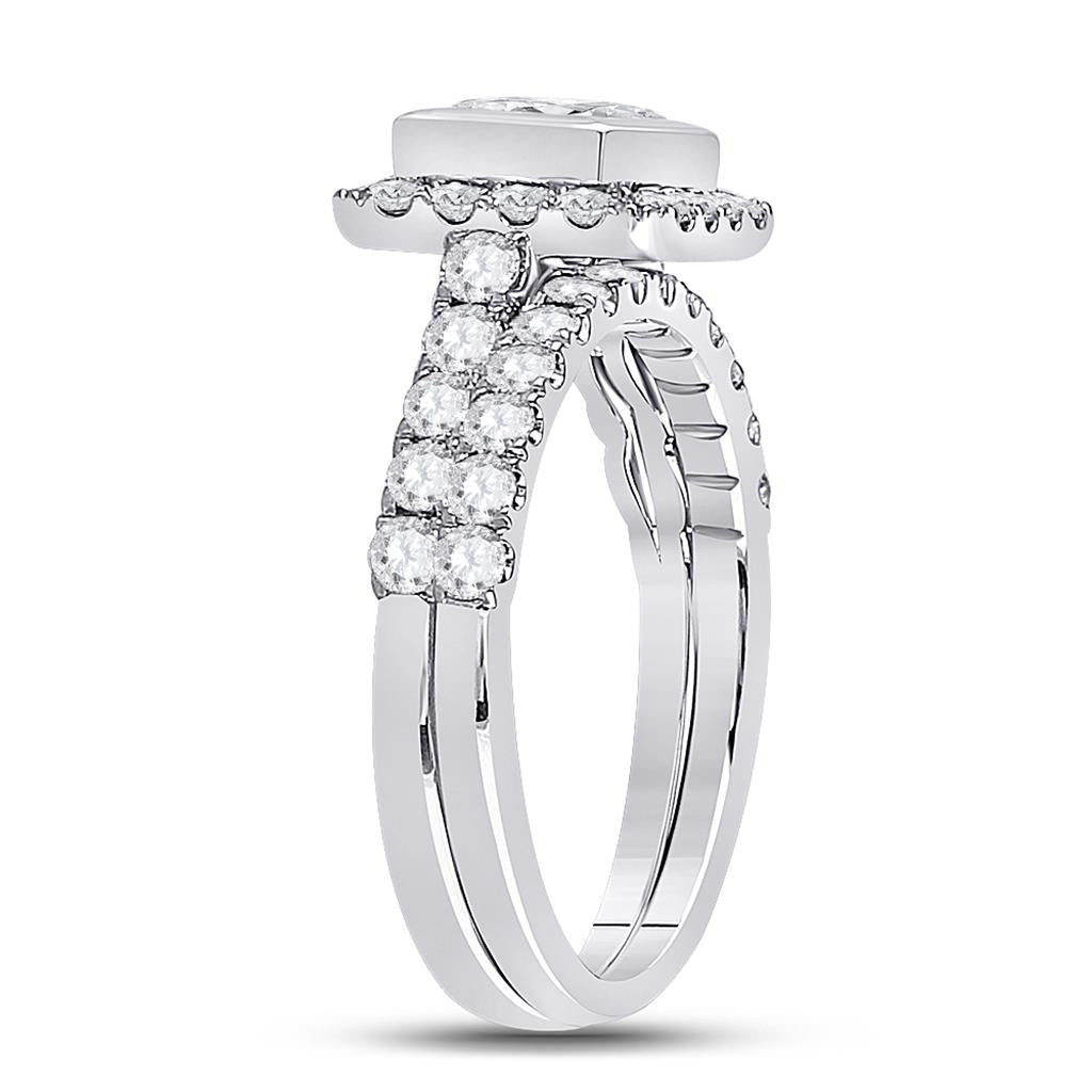 14k White Gold Princess Diamond Bridal Wedding Ring Set 2 Cttw (Certified)
