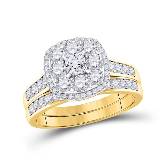 14k Yellow Gold Princess Diamond Bridal Wedding Ring Set 1 Cttw (Certified)