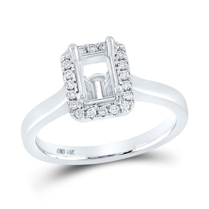 14k White Gold Round Diamond 1 Ct Emerald Center Bridal Semi-Mount Ring 1/4 Cttw