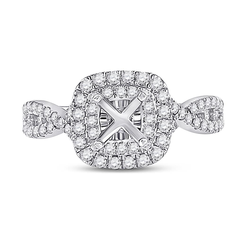 14k White Gold Round Diamond 3/4 Ct Rd Center Bridal Semi-Mount Ring 5/8 Ctw