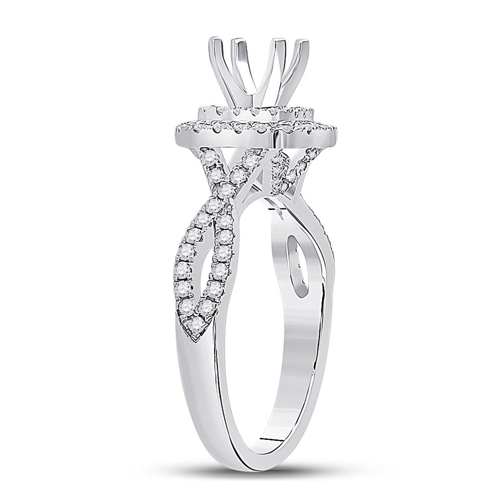 14k White Gold Round Diamond 3/4 Ct Rd Center Bridal Semi-Mount Ring 5/8 Ctw