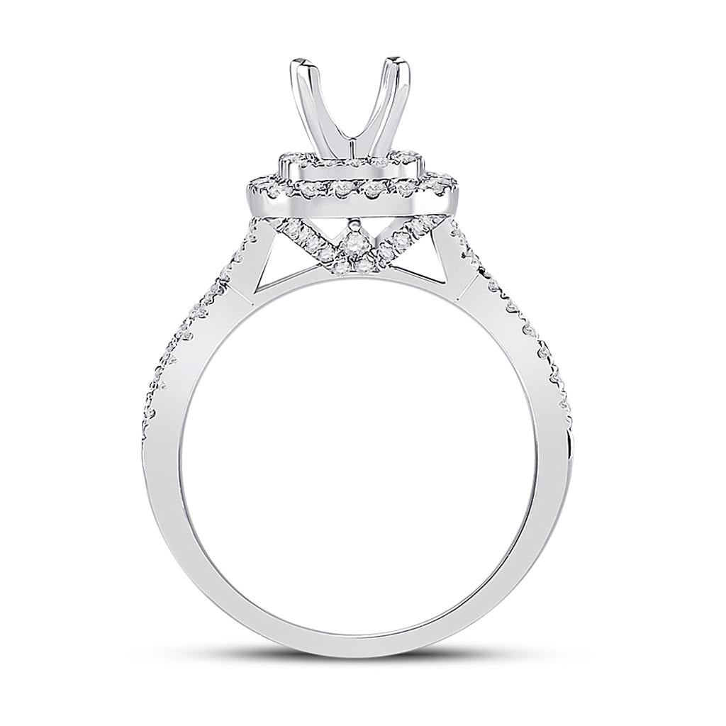 14k White Gold Round Diamond 3/4 Ct Rd Center Bridal Semi-Mount Ring 5/8 Ctw