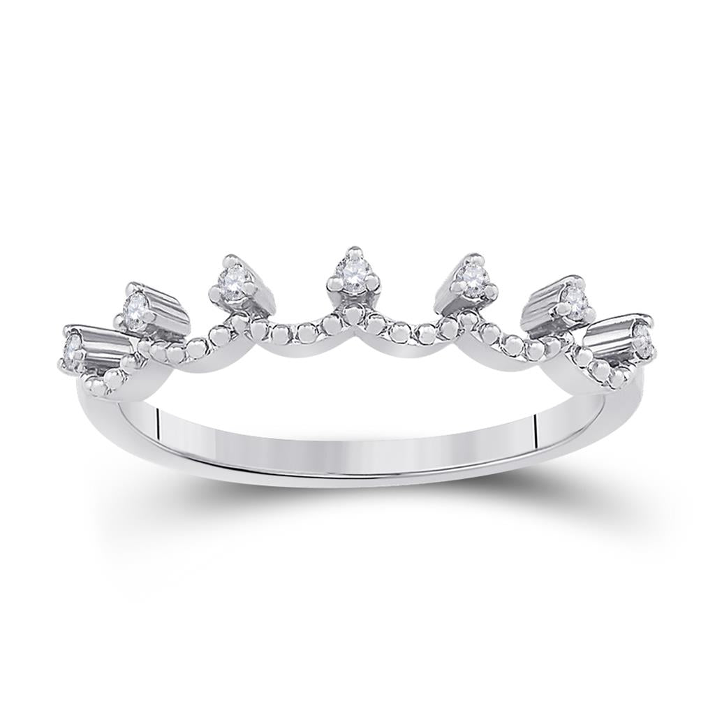 14k White Gold Round Diamond Band Ring 1/12 Cttw