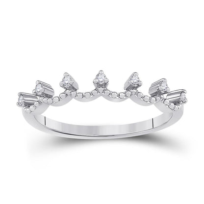 14k White Gold Round Diamond Band Ring 1/12 Cttw