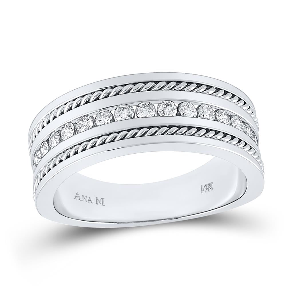 14k White Gold Round Diamond Wedding Band Ring 1/2 Cttw