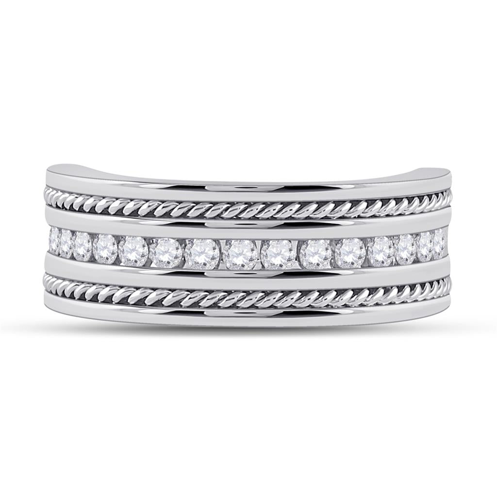 14k White Gold Round Diamond Wedding Band Ring 1/2 Cttw