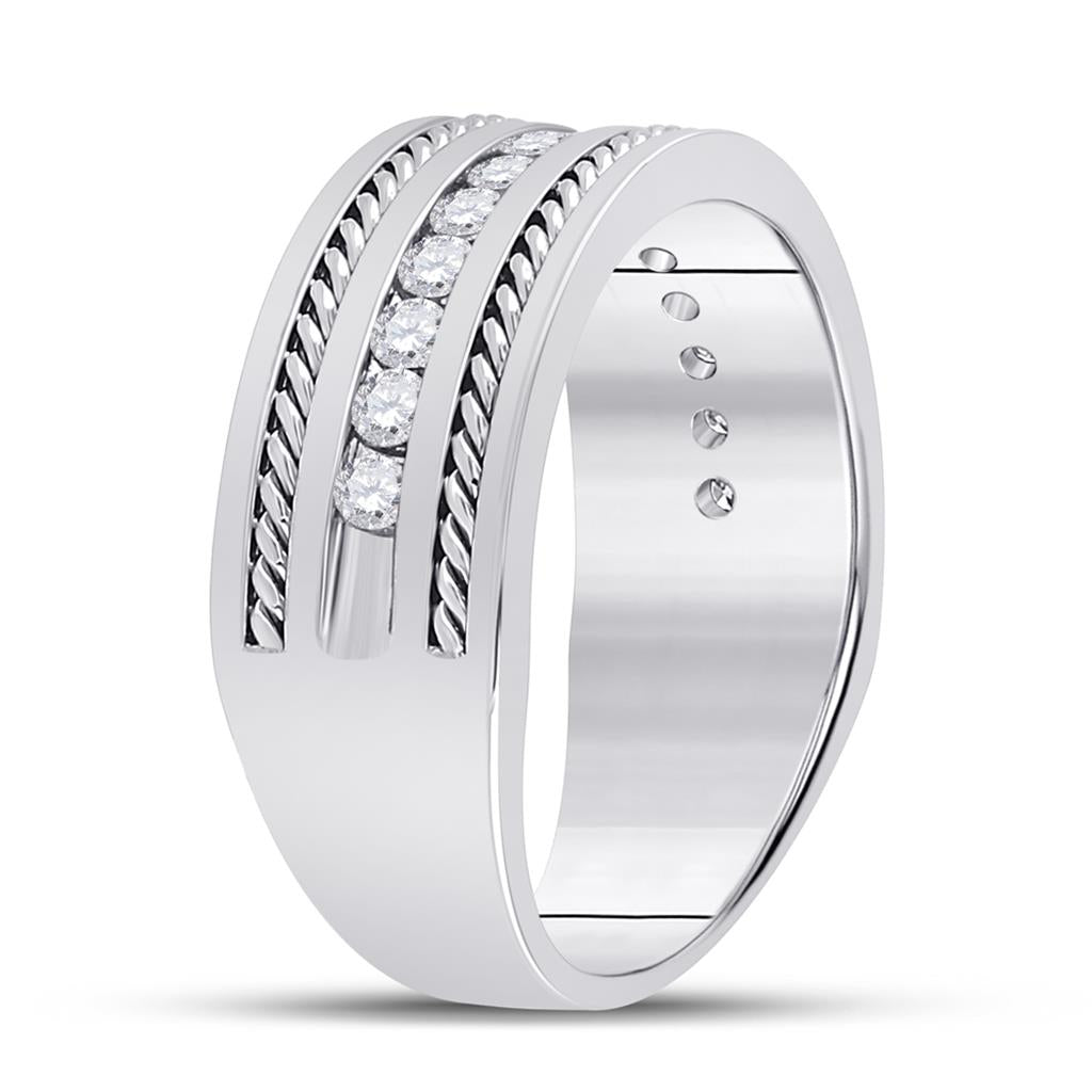 14k White Gold Round Diamond Wedding Band Ring 1/2 Cttw