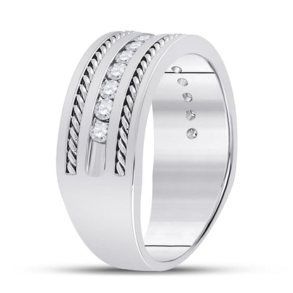 14k White Gold Round Diamond Wedding Band Ring 1/2 Cttw