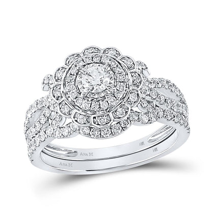 14k White Gold Round Diamond Bridal Wedding Ring Set 1 Cttw