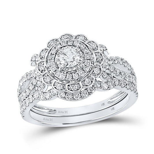 14k White Gold Round Diamond Bridal Wedding Ring Set 1 Cttw