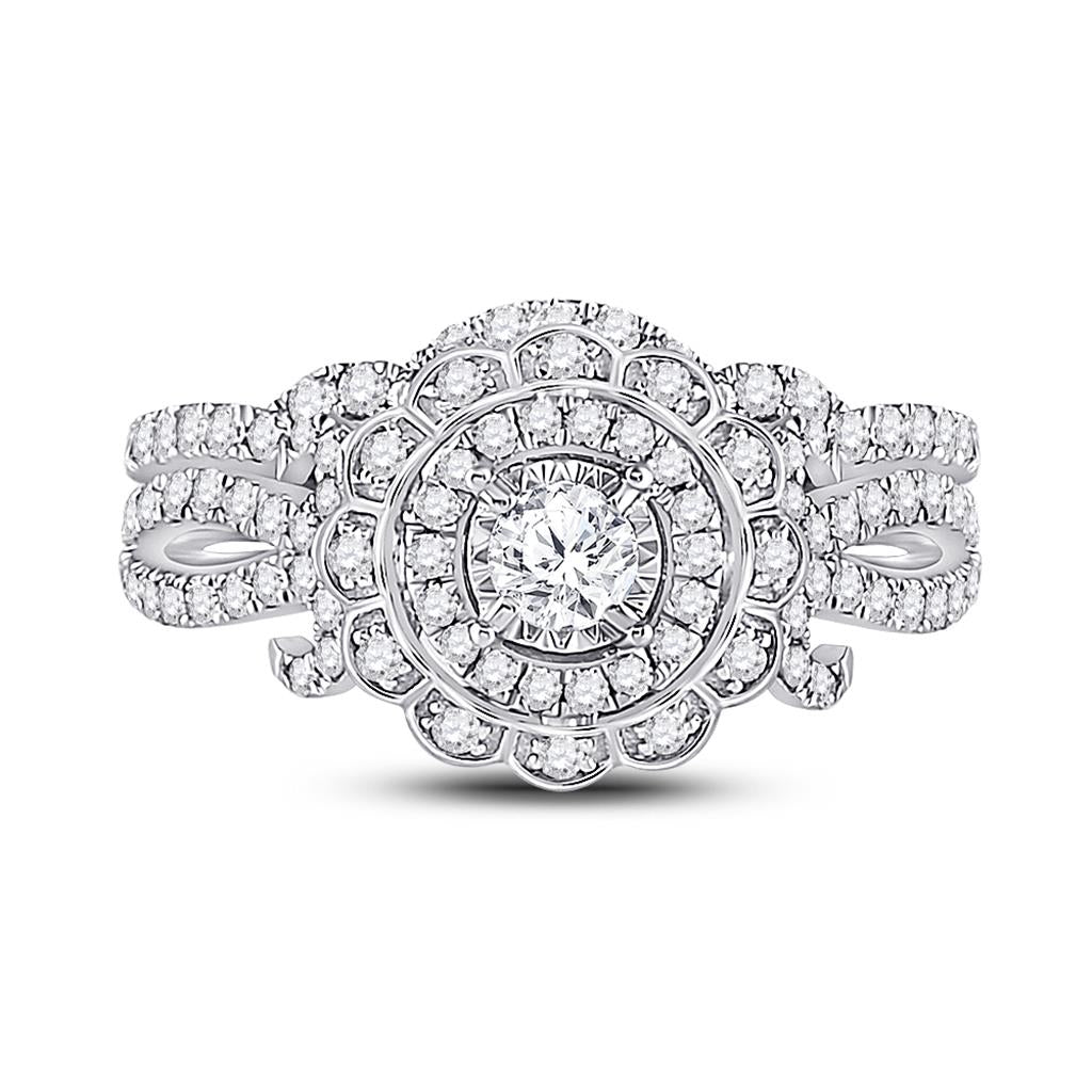 14k White Gold Round Diamond Bridal Wedding Ring Set 1 Cttw