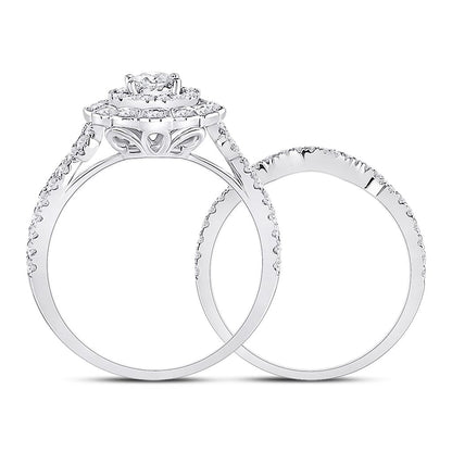 14k White Gold Round Diamond Bridal Wedding Ring Set 1 Cttw