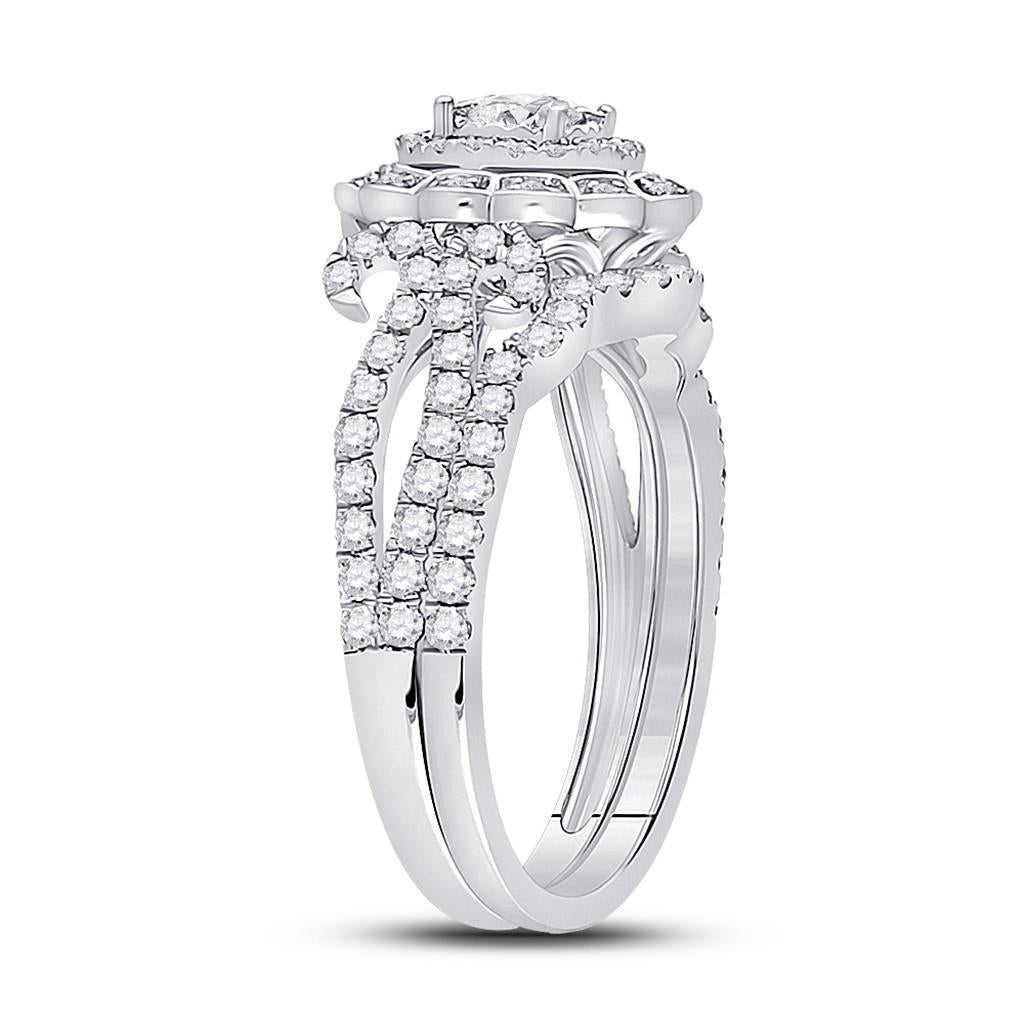 14k White Gold Round Diamond Bridal Wedding Ring Set 1 Cttw