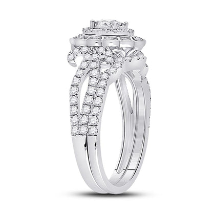14k White Gold Round Diamond Bridal Wedding Ring Set 1 Cttw