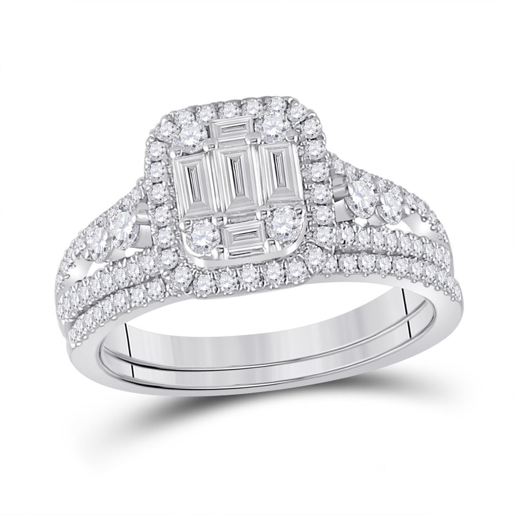 14k White Gold Round Diamond Bridal Wedding Ring Set 1 Cttw