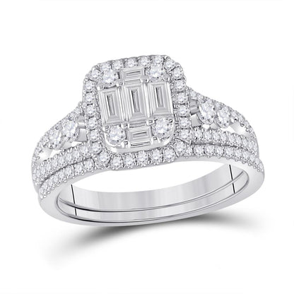 14k White Gold Round Diamond Bridal Wedding Ring Set 1 Cttw