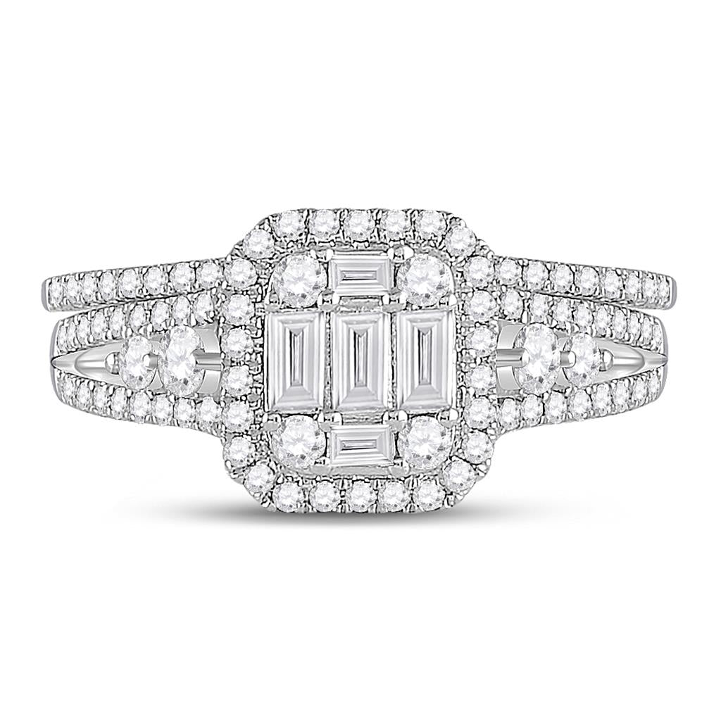 14k White Gold Round Diamond Bridal Wedding Ring Set 1 Cttw
