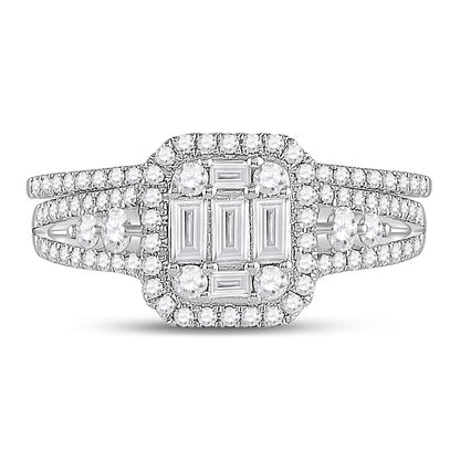 14k White Gold Round Diamond Bridal Wedding Ring Set 1 Cttw