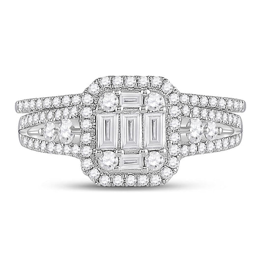 14k White Gold Round Diamond Bridal Wedding Ring Set 1 Cttw