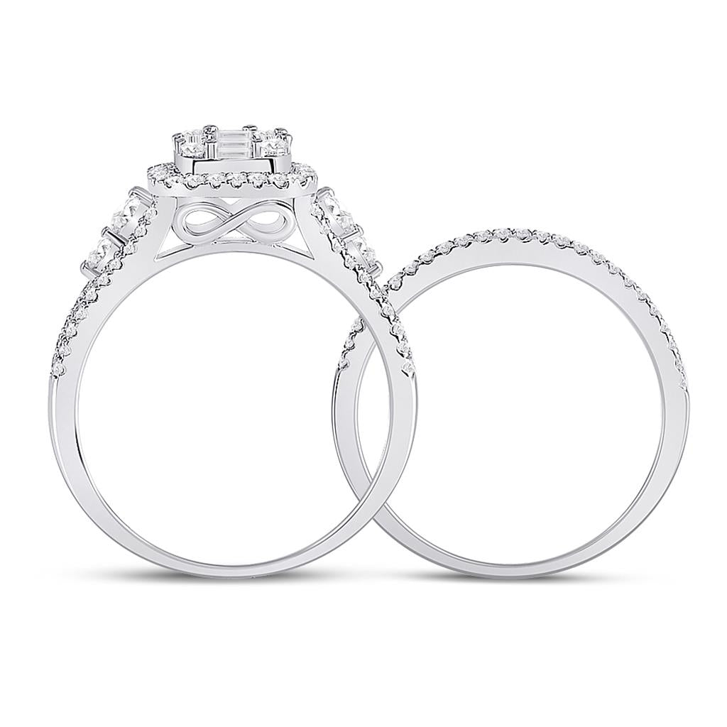 14k White Gold Round Diamond Bridal Wedding Ring Set 1 Cttw