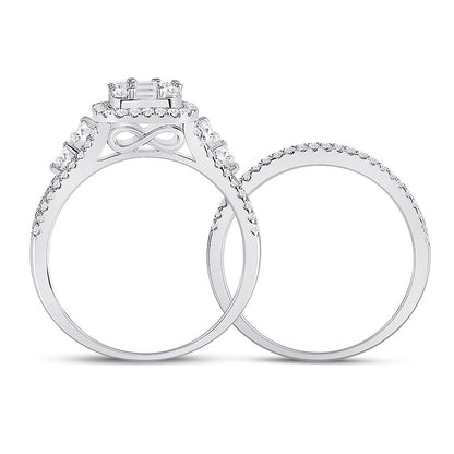 14k White Gold Round Diamond Bridal Wedding Ring Set 1 Cttw