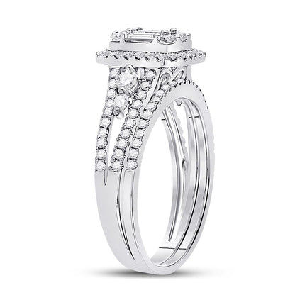 14k White Gold Round Diamond Bridal Wedding Ring Set 1 Cttw